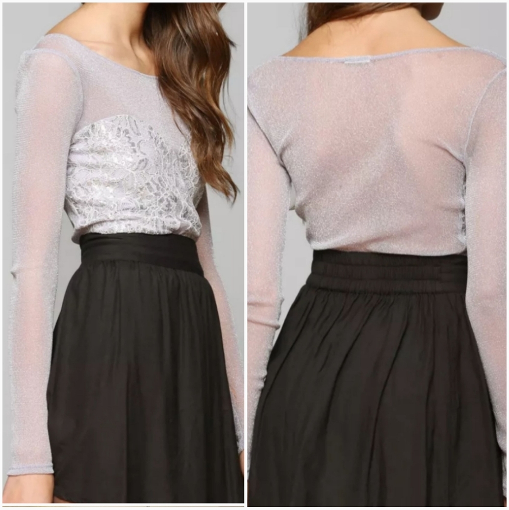 UO KIMCHI BLUE XS Limelight Lilac Sheer Lace Top XS